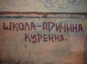 Провокационная надпись на фасаде о школе как причине курения вызвала бурное одобрение воронежцев Провокационная надпись на фасаде о школе как причине курения вызвала бурное одобрение воронежцев