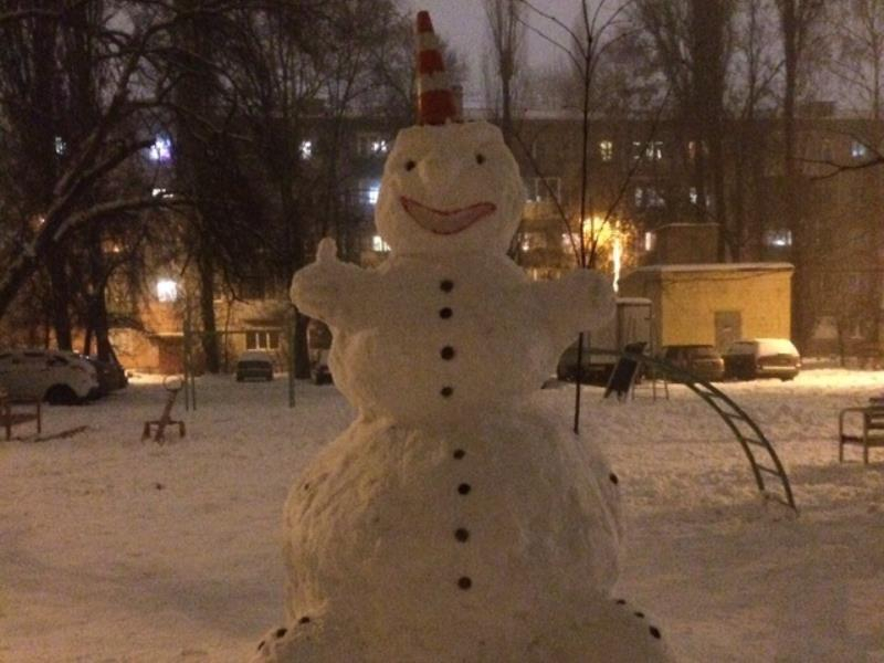 Улыбающегося снеговика украсили креативной шляпкой в Воронеже Улыбающегося снеговика украсили креативной шляпкой в Воронеже