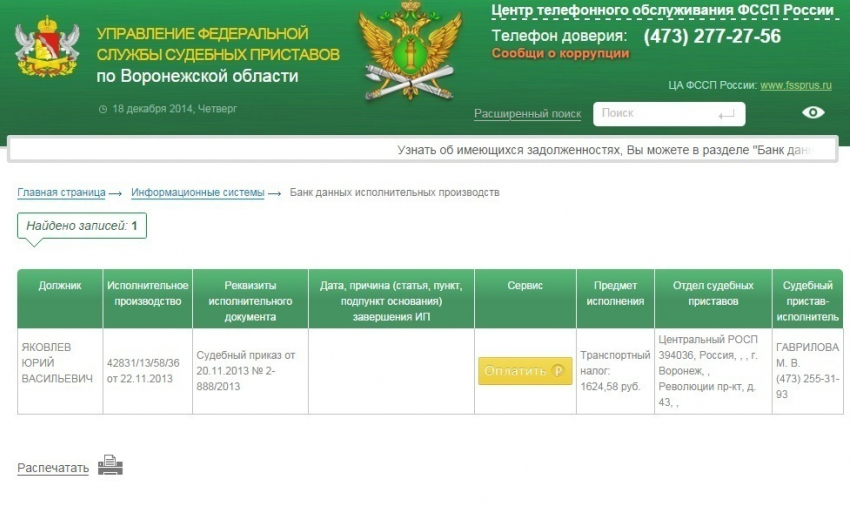 Исполнительные производства судебных приставов по воронежской области 2013 год Министерство образования Нижегородской области