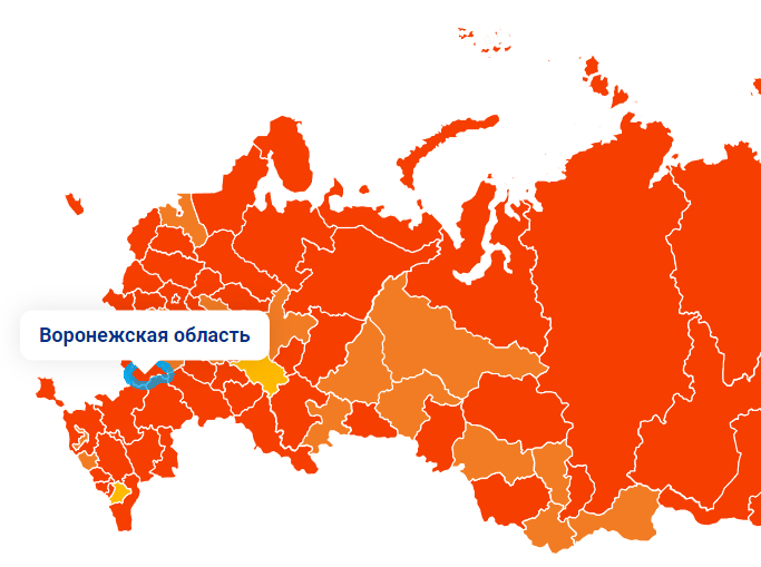 Воронежская область продолжает гореть «красным» на ковидной карте страны