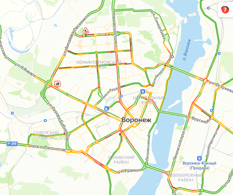 Карта воронеж в реальном времени. Пробки Воронеж онлайн сейчас на карте Остужева. Карта пробок не захватывает территорию уходя по блокам.